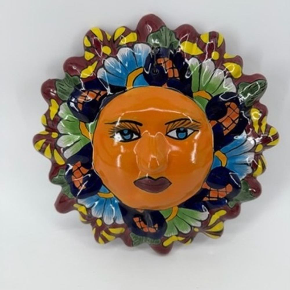 Talavera Sun Face Wall Decor Mexican Folk Art Pottery Hand Painted 12.5in